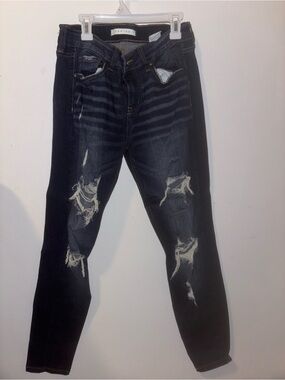 eunina Women’s Ripped Dark Blue Skinny Jeans